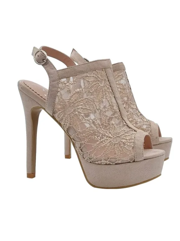 BEIGE MACRAME SANDAL WITH 13 HEEL AND STRAP