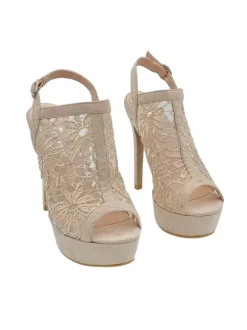 BEIGE MACRAME SANDAL WITH 13 HEEL AND STRAP