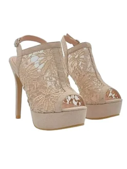BEIGE MACRAME SANDAL WITH 13 HEEL AND STRAP