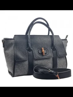 Black bag with imitation leather handles, spacious and elegant