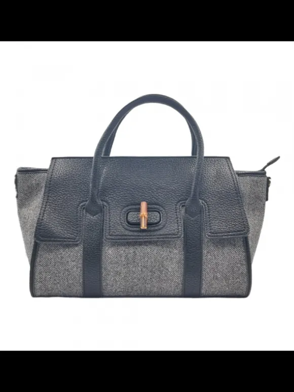 Black bag with imitation leather handles, spacious and elegant