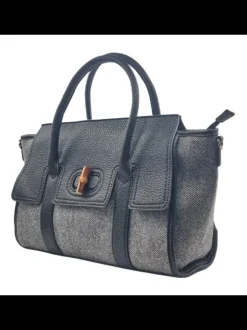 Black bag with imitation leather handles, spacious and elegant