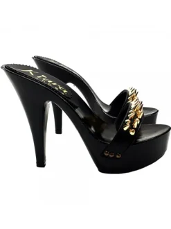 BLACK CLOG HEEL GOLD STUDS