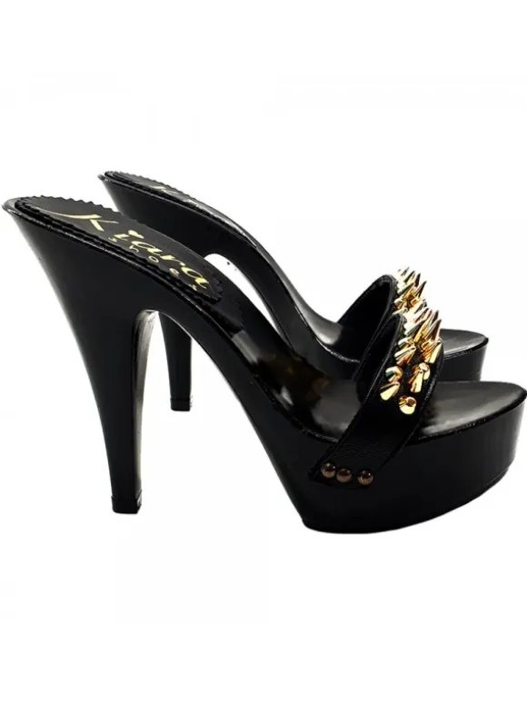 BLACK CLOG HEEL GOLD STUDS