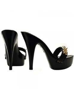 BLACK CLOG HEEL GOLD STUDS