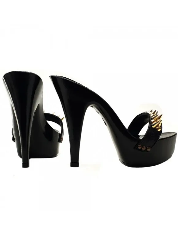 BLACK CLOG HEEL GOLD STUDS