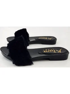 BLACK CLOGS FUR