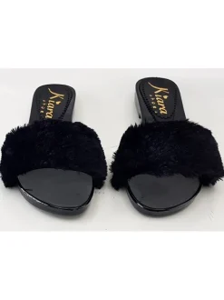 BLACK CLOGS FUR