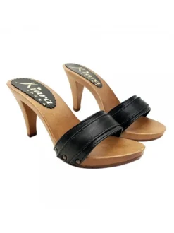 BLACK CLOGS IN LEATHER HEEL 9
