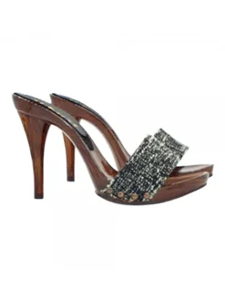 BLACK CLOGS IN TWEED HEEL 12