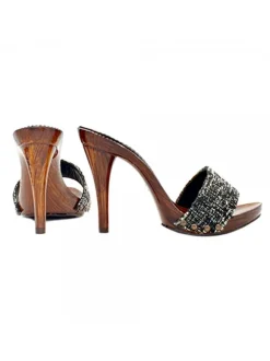BLACK CLOGS IN TWEED HEEL 12