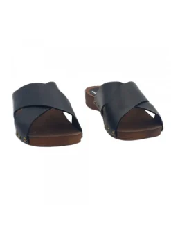 BLACK CLOGS WITH CROSSED LEATHER BANDS