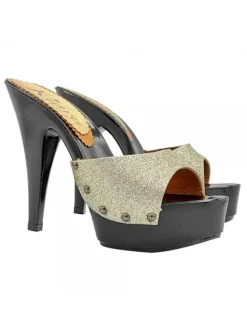 BLACK CLOGS WITH GLITTER GOLD BAND
