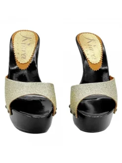 BLACK CLOGS WITH GLITTER GOLD BAND