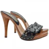 Black clogs with lasered leather band and heel 12