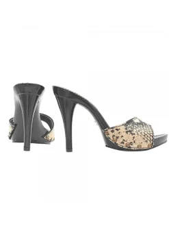 BLACK CLOGS WITH "PYTHON EFFECT" WHITE BAND