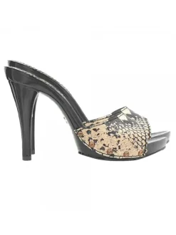 BLACK CLOGS WITH "PYTHON EFFECT" WHITE BAND