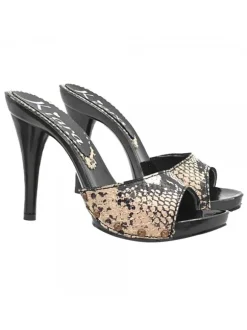 BLACK CLOGS WITH "PYTHON EFFECT" WHITE BAND