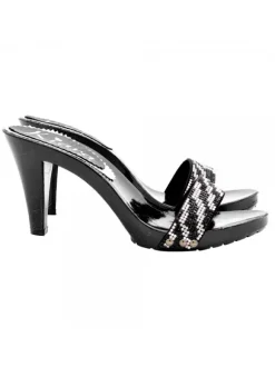BLACK CLOGS WITH RHINESTONE BAND HEEL 9