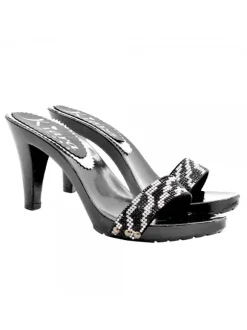 BLACK CLOGS WITH RHINESTONE BAND HEEL 9