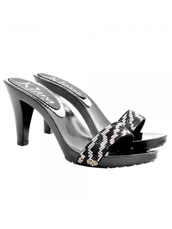 BLACK CLOGS WITH RHINESTONE BAND HEEL 9