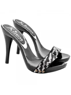 BLACK CLOGS WITH RHINESTONE BAND HEEL 12