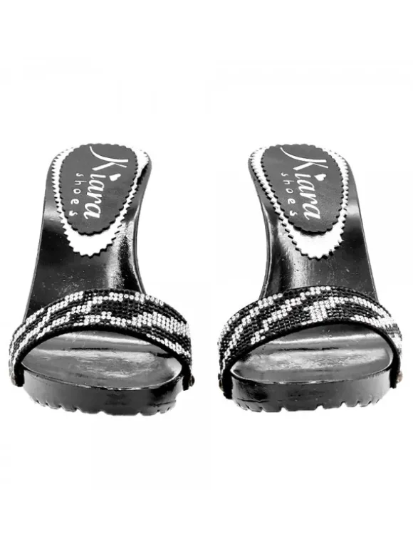 BLACK CLOGS WITH RHINESTONE BAND HEEL 9