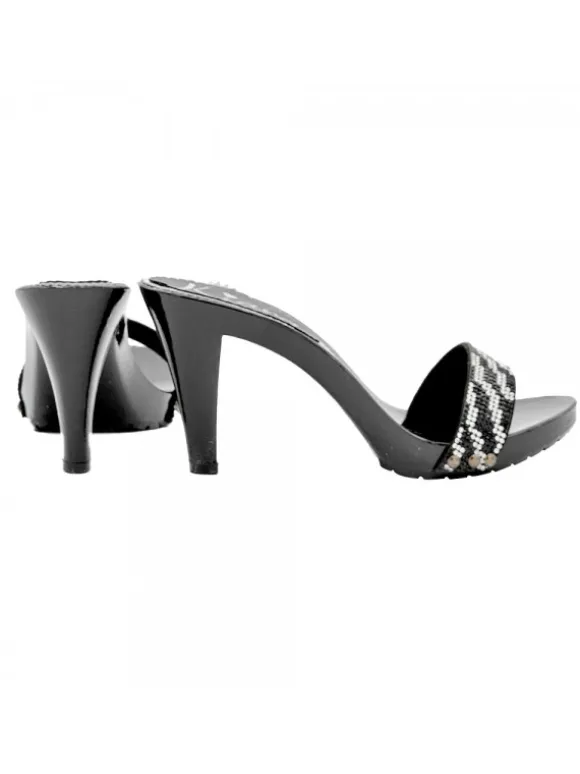 BLACK CLOGS WITH RHINESTONE BAND HEEL 9