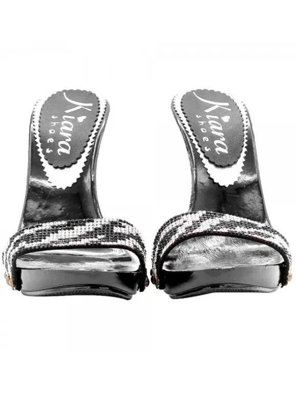 BLACK CLOGS WITH RHINESTONE BAND HEEL 12