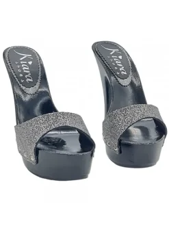 BLACK CLOGS WITH SHINY BAND & 13" HEEL