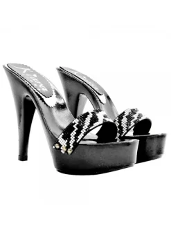 BLACK CLOGS WITH ZEBRA-EFFECT STRASS BAND