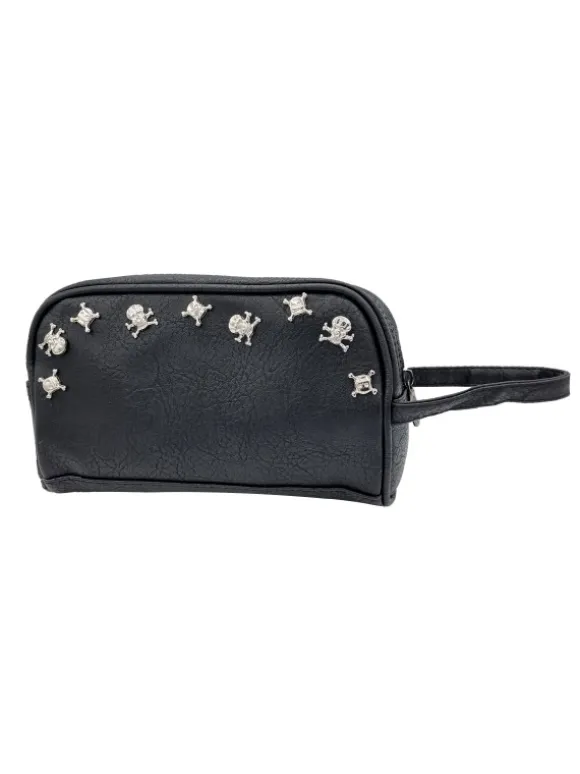BLACK CLUTCH WITH SILVER SKULLS