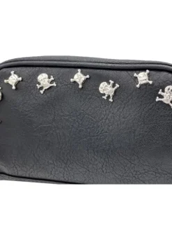BLACK CLUTCH WITH SILVER SKULLS