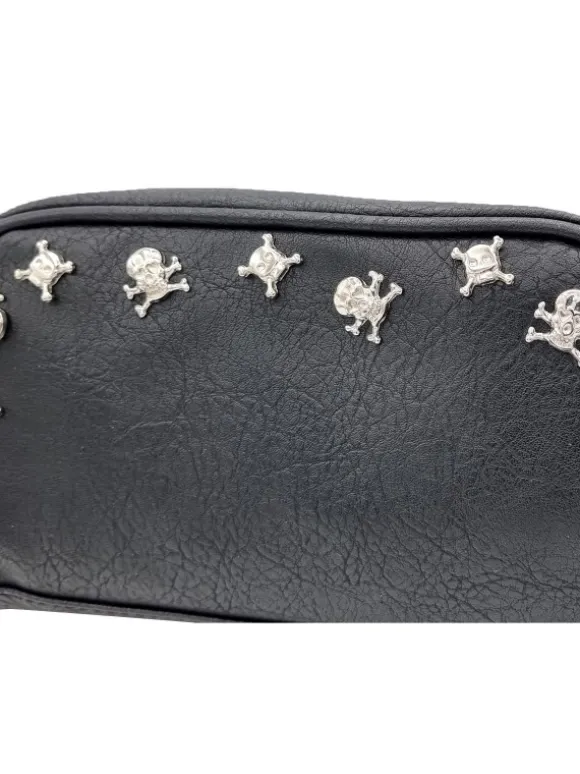 BLACK CLUTCH WITH SILVER SKULLS