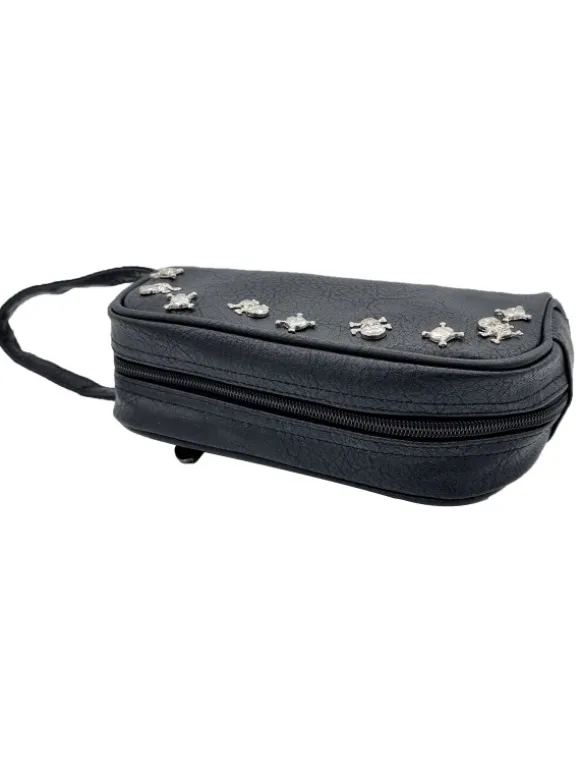BLACK CLUTCH WITH SILVER SKULLS