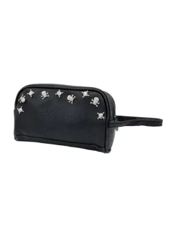 BLACK CLUTCH WITH SILVER SKULLS