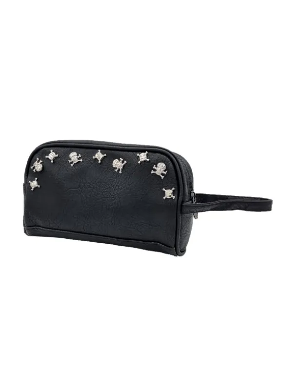 BLACK CLUTCH WITH SILVER SKULLS