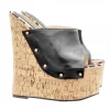 BLACK CORK WEDGES WITH HIGH HEEL