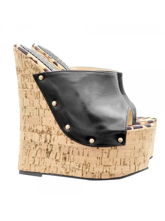 BLACK CORK WEDGES WITH HIGH HEEL