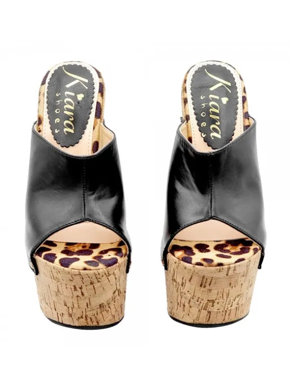 BLACK CORK WEDGES WITH HIGH HEEL