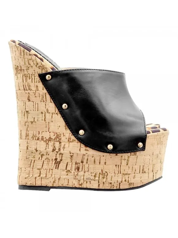 BLACK CORK WEDGES WITH HIGH HEEL