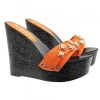 BLACK HALLOWEEN WEDGES WITH ORANGE UPPER WITH SKULLS