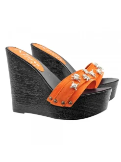 BLACK HALLOWEEN WEDGES WITH ORANGE UPPER WITH SKULLS