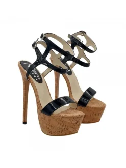 BLACK HIGH STILETTO IN CORK HEEL 17