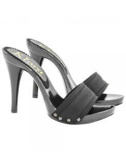 BLACK LACQUERED CLOGS HEEL 12