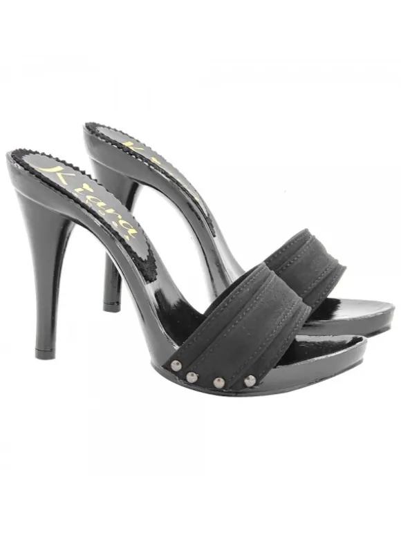 BLACK LACQUERED CLOGS HEEL 12