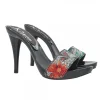 BLACK LACQUERED CLOGS UPPER FLORAL DECOR HEEL 12