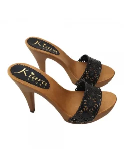 BLACK LEATHER CLOG HEEL 11