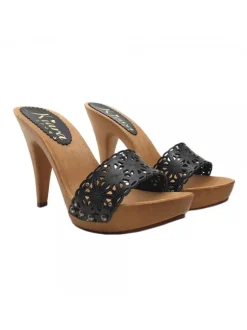 BLACK LEATHER CLOG HEEL 11