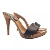 BLACK LEATHER CLOGS HEEL 12